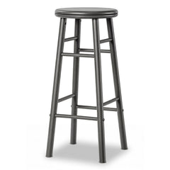 Set of 2 Swivel Bar Stools in Grey Rubber Wood with Crossbars, 29 Inch Seat Height