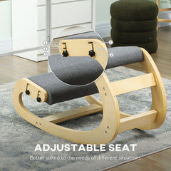 Ergonomic Kneeling Chair, Adjustable Rocking Wood Kneeling Stool, Desk Chair, Improve Posture, Cream White