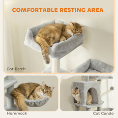 Cat Tree, 70" Multi-Level Cat Tower with 2 Condos, 2 Perches, Hammock, Toy Balls, Scratching Posts and Board, Dark Grey