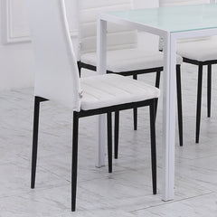 High Back Dining Chairs, Modern Upholstered Linen Fabric Accent Chairs with Metal Legs for Kitchen, Set of 4, White