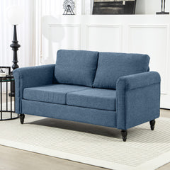 Vintage Loveseat, Upholstered Love Seat Furniture, Chenille-feel Fabric 2 Seater Sofa Couch with Rolled Arms, Gourd-Shaped Rubber Wood Legs for Living Room, Dark Grey