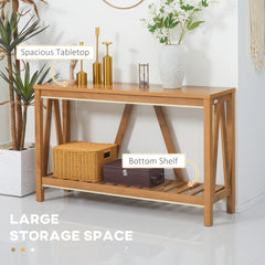 52" Console Table, Farmhouse Narrow Entryway Table with Storage Shelf, Rustic Sofa Table with Anti-tipper for Living Room and Hallway, Oak