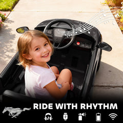 Ride On Car for Kids, Licensed Ford Mustang Mach-E 12V Electric Car with Remote Control, LED Light, Music, Black
