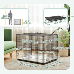 24" Dog Crate with 2 Doors, Folding Metal Dog Cage with Soft Cushion, Removable Tray, Handle for Extra Small Dogs, Black