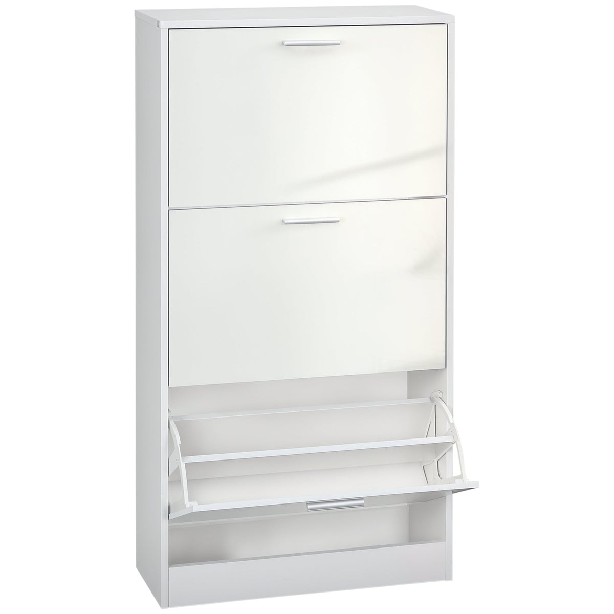 Slim Shoe Storage with 3 Flip Drawers and Adjustable Shelves Shoe Cabinet Organizer for 15 Pair, High Gloss White