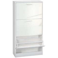 Slim Shoe Storage with 3 Flip Drawers and Adjustable Shelves Shoe Cabinet Organizer for 15 Pair, High Gloss White