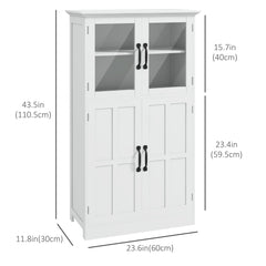 Modern Sideboard Cabinet, Freestanding Sideboards and Buffets with Glass Doors, 4-tier Shelving and Adjustable Shelves