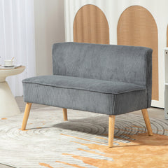 Modern 2 Seater Sofa, Upholstered Two Seater Couch with Rubber Wood Legs, Cream White
