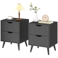 Modern Bedside Table, Nightstand with 2 Drawers and Pine Wood Legs for Bedroom, Living Room, White
