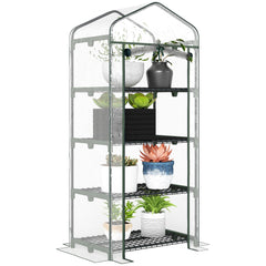 Portable Greenhouse Outdoor Hot House with 4 Tier Shelves, Steel Frame, PE Cover, 28" x 20" x 63" , White