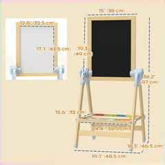 Wooden Art Easel, Double Sided Kids Easel with Height Adjustable Chalkboard and Magnetic Whiteboard, Natural