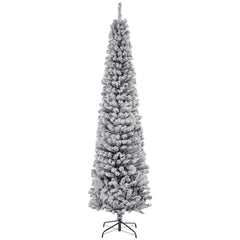 6ft Flocked Christmas Tree, Pencil Christmas Tree with Realistic Branch Tips, Folding Metal Stand, Green