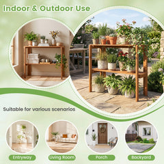 2/3-Tier Folding Wooden Storage Shelves for Entryway and Garden-2-Tier