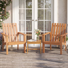 2 Pack Acacia Wood Outdoor Patio Chair with Slatted Backrest and Seat Built-in Armrest