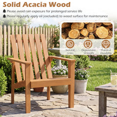 2 Pack Acacia Wood Outdoor Patio Chair with Slatted Backrest and Seat Built-in Armrest