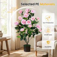 2-Pack Artificial Camellia Tree Faux Flower Plant in Cement-Filled Pot-Pink