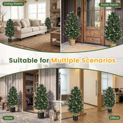2 Pack Artificial Topiary Cone Tree Faux Potted Shrub Plant with 49 Flowers-White