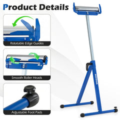 2-Pack Folding Roller Stands Portable Outfeed Supports with Adjustable Height-Blue
