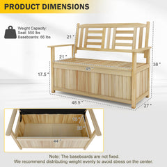 2-Person Garden Bench with 49 Gal Storage Bench and Backrest﻿-Natural