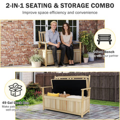 2-Person Garden Bench with 49 Gal Storage Bench and Backrest﻿-Natural