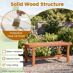 2-Person Outdoor Wood Bench with Slatted Seat and Raised Edges-1 Piece