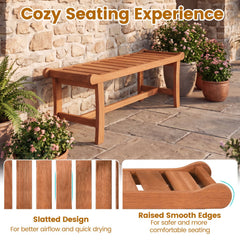 2-Person Outdoor Wood Bench with Slatted Seat and Raised Edges-1 Piece