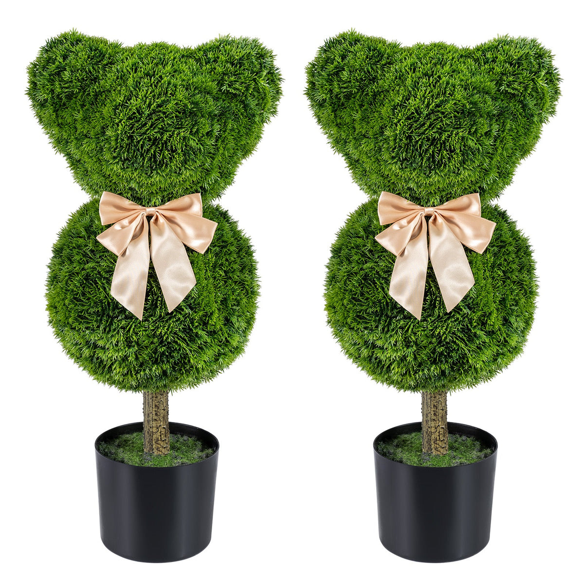 2 Pieces Bear Topiary Trees with Pots Sun-resistant Bear-Shaped Boxwood Faux Plants