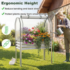 2 Pieces Galvanized Raised Garden Bed with Legs and Greenhouse Cover for Vegetable Flower-Silver