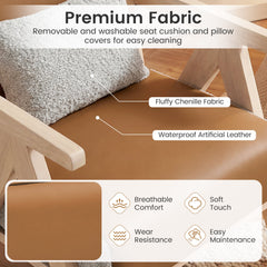 2 Piece Living Room Set, 43 in Faux Leather Loveseat and Armchair on Rubber Wood Frames, Caramel Brown