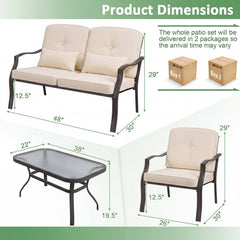 2 Pieces Patio Metal Chairs with Seat and Back Cushions for Yard-Beige