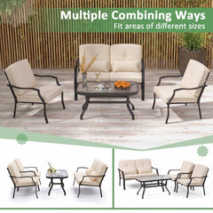2 Pieces Patio Metal Chairs with Seat and Back Cushions for Yard-Beige