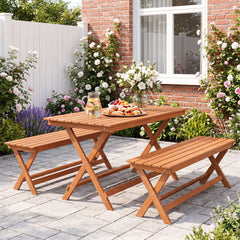 2-Seat Wooden Garden Patio Bench with X-Shaped Legs-Set of 2
