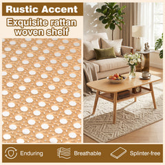 2-Tier Boho Rattan Coffee Table with Rounded Corners-Natural