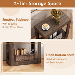 2-Tier End Table with Storage Shelf for Living Room-Walnut
