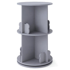 2 Tier Freestanding Kids Rotating Bookshelf Storage Rack with Bear Baffles-Gray