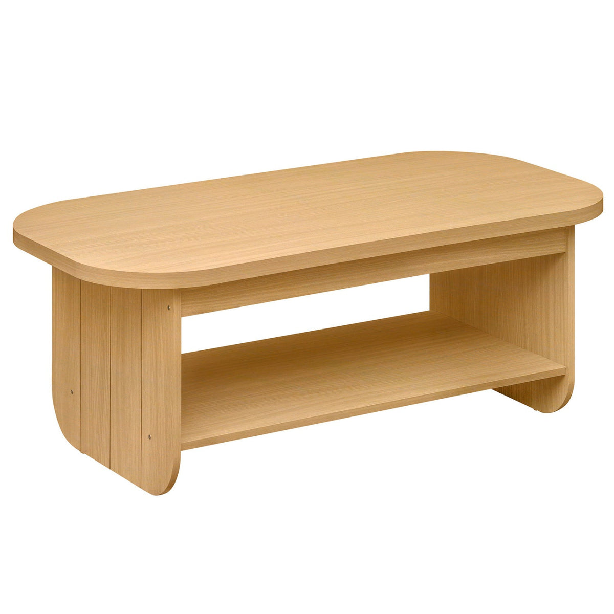 2-Tier Oval Coffee Table for Living Room Mid Century Center Table with Bottom Storage Shelf-Natural