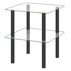 2-Tier Square End Table with Shelf and Clear Tempered Glass Top-Black