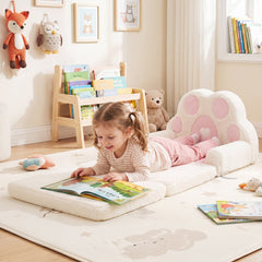 2-in-1 Convertible Kids Sofa to Lounger with Removable Cover-Pink