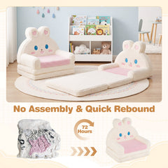 2-in-1 Convertible Kids Sofa to Lounger with Bunny Pattern-Pink