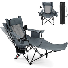 2-in-1 Reclining Camping Chair with 3-Level Adjustable Backrest-Gray