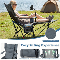 2-in-1 Reclining Camping Chair with 3-Level Adjustable Backrest-Gray