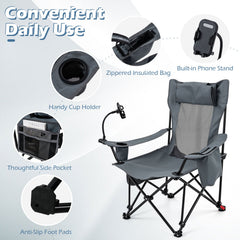 2-in-1 Reclining Camping Chair with 3-Level Adjustable Backrest-Gray