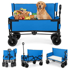 2-in-1 Wagon Bench Seat Combo Collapsible Beach Cart-Blue
