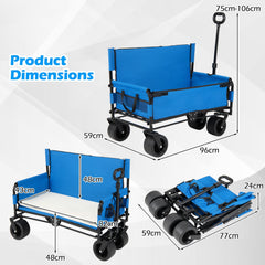 2-in-1 Wagon Bench Seat Combo Collapsible Beach Cart-Blue