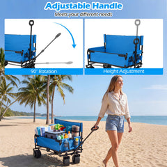 2-in-1 Wagon Bench Seat Combo Collapsible Beach Cart-Blue