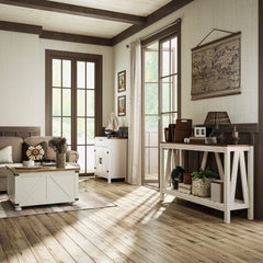 Farmhouse Coffee Table, Square Center Table with Flip-top Lids, Hidden Storage Compartment and Wooden Legs, Oak