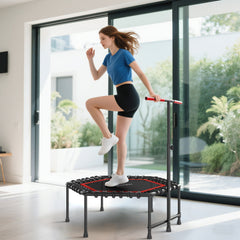 45" Rebounder Trampoline for Adult, Quiet Bungee Rebounder with LED Lights and Adjustable Handle, Red