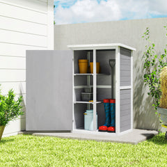 29.9"x21.7"x45.3" Garden Storage Shed with Asphalt Roof, Outdoor Storage Cabinet w/ Shelves, Grey