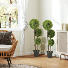 45 Inch Potted Fake Plant Set of 2, Artificial Boxwood Topiary Tree, Triple Ball Tree for Indoor and Outdoor, Green