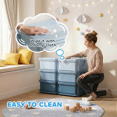3 Tier Kids Toy Organizer and Storage Bins with 6 Plastic Drawers, Blue